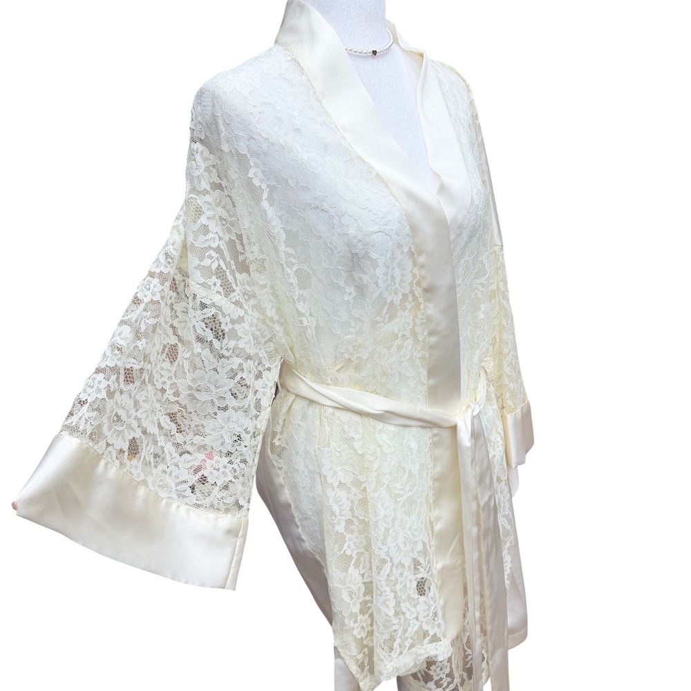 Vintage Victorias Secret Gold Label Ivory Lace Bridal Robe Lingerie Kimono Angel